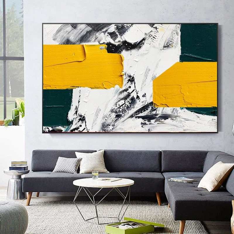 Yellow Handmade Dining Contemporary Hallway Abstract Canvas Wall Art 46XRC